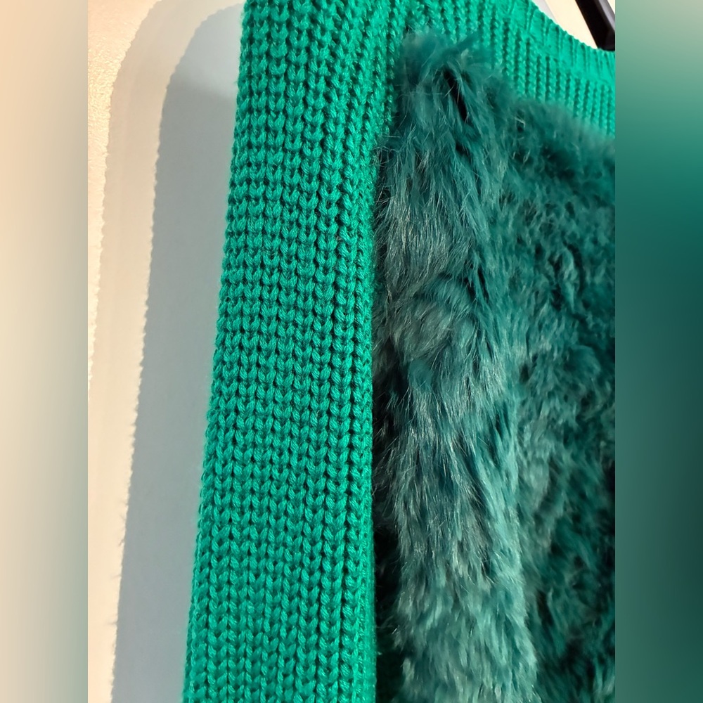 Sportmax Code M 🎄 Emerald Green Rabbit Fur Panel Sweater - Picture 3 of 6